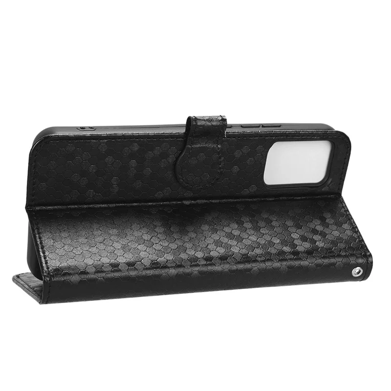 Phone Leather Case for TCL 403 Dot Pattern Imprinted Stand Wallet Smartphone Cover - Black