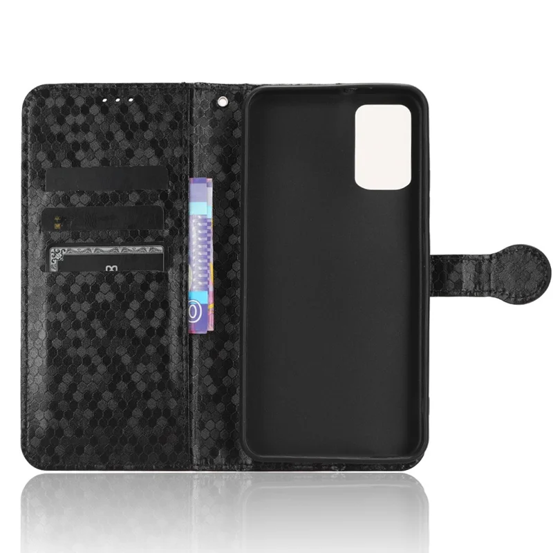 Phone Leather Case for TCL 403 Dot Pattern Imprinted Stand Wallet Smartphone Cover - Black