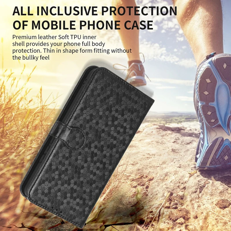 Phone Leather Case for TCL 403 Dot Pattern Imprinted Stand Wallet Smartphone Cover - Black