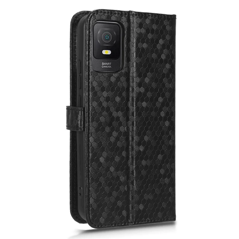 Phone Leather Case for TCL 403 Dot Pattern Imprinted Stand Wallet Smartphone Cover - Black