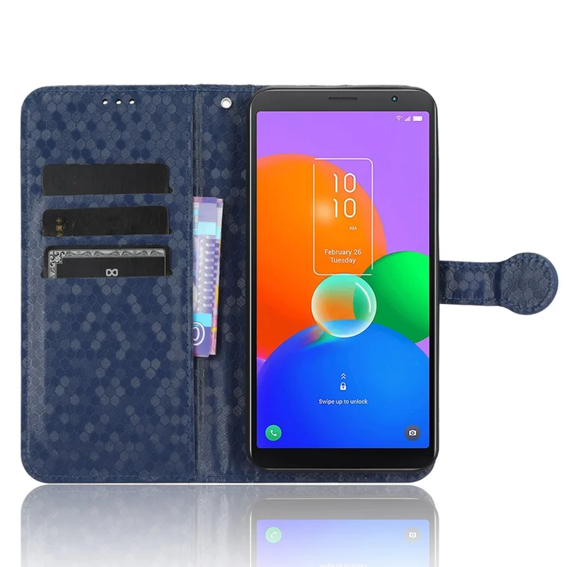 Phone Leather Case for TCL 403 Dot Pattern Imprinted Stand Wallet Smartphone Cover - Dark Blue