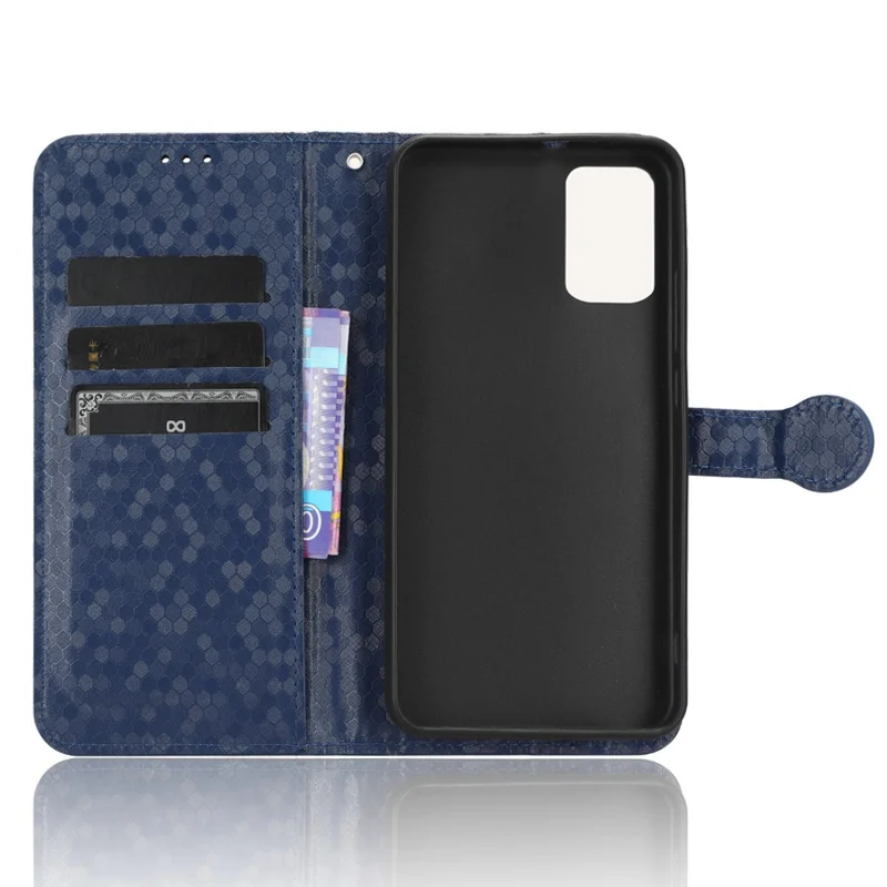 Phone Leather Case for TCL 403 Dot Pattern Imprinted Stand Wallet Smartphone Cover - Dark Blue