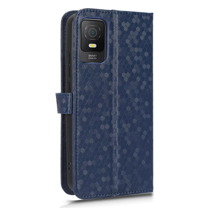 Phone Leather Case for TCL 403 Dot Pattern Imprinted Stand Wallet Smartphone Cover - Dark Blue