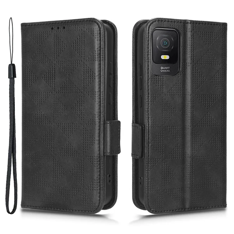 Para TCL 403 Leather Stand Wallet Phone Case Imprinted Triangle Cellphone Cover - Black