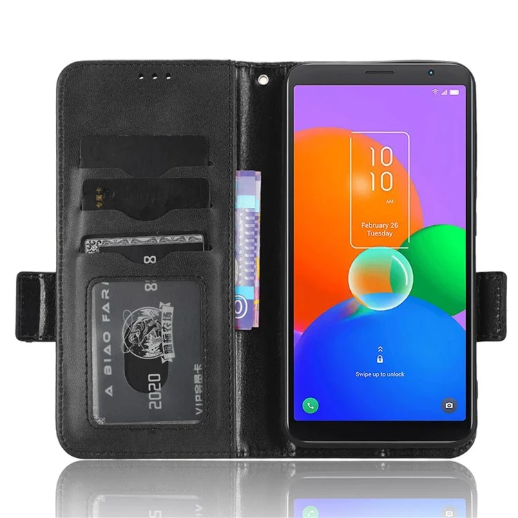 Para TCL 403 Leather Stand Wallet Phone Case Imprinted Triangle Cellphone Cover - Black