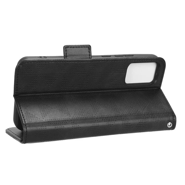 Para TCL 403 Leather Stand Wallet Phone Case Imprinted Triangle Cellphone Cover - Black