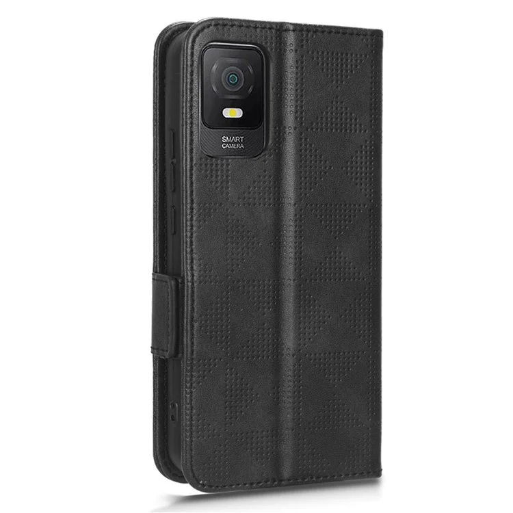 Para TCL 403 Leather Stand Wallet Phone Case Imprinted Triangle Cellphone Cover - Black