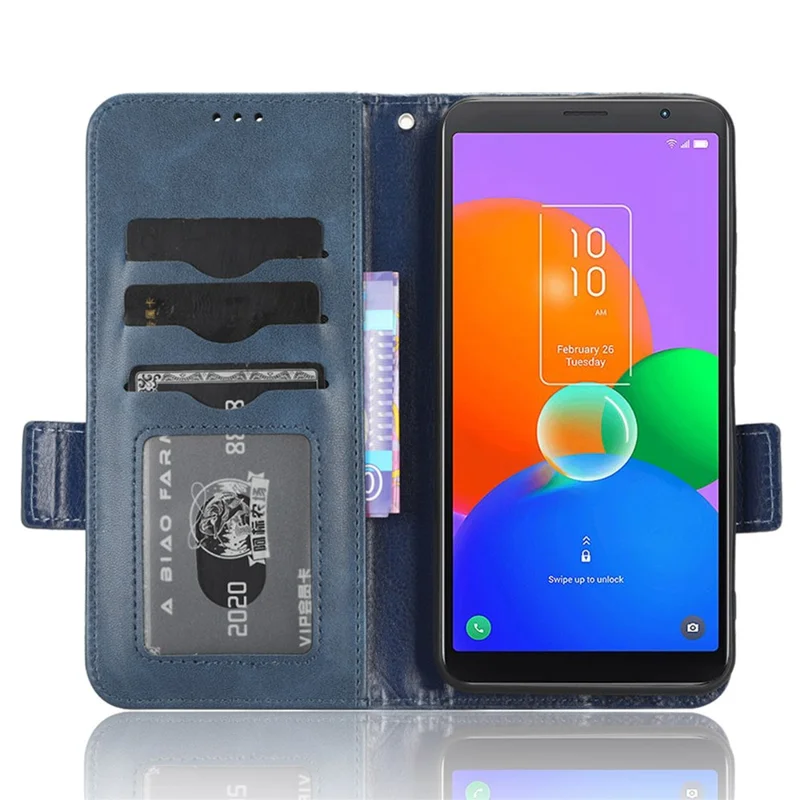 For TCL 403 Leather Stand Wallet Phone Case Imprinted Triangle Cellphone Cover - Blue