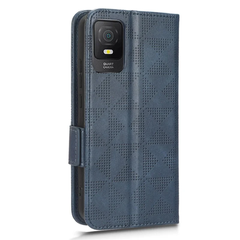 For TCL 403 Leather Stand Wallet Phone Case Imprinted Triangle Cellphone Cover - Blue