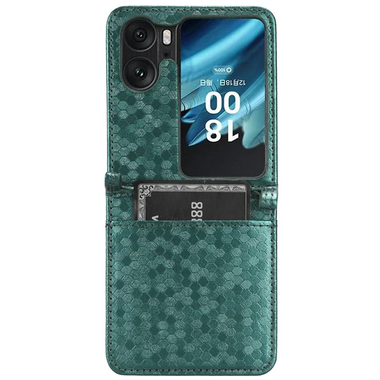 Складной кожаный чехол для Oppo Find N2 Flip 5G, с тиснением в виде точечного узора и держателем для карт - зеленый