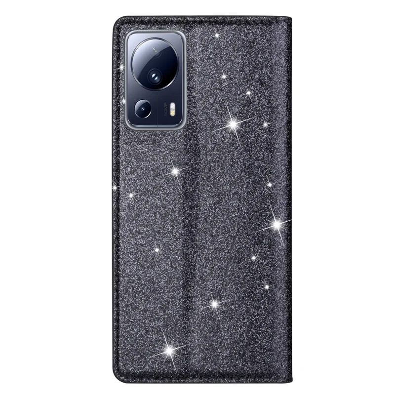 For Xiaomi 13 Lite / Civi 2 5G PU Leather Glitter Phone Case Stand Cell Phone Cover with Card Holder - Grey