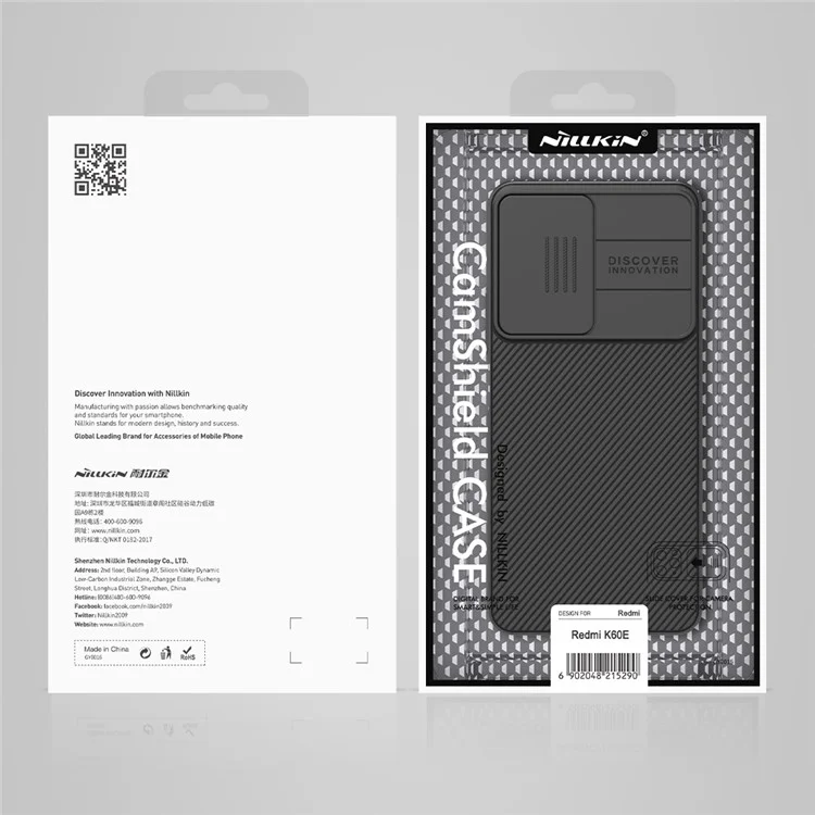 NILLKIN CamShield para Xiaomi Redmi K60E 5G Funda de teléfono dura de PC Anti-caída con protección deslizante de la lente - Negro
