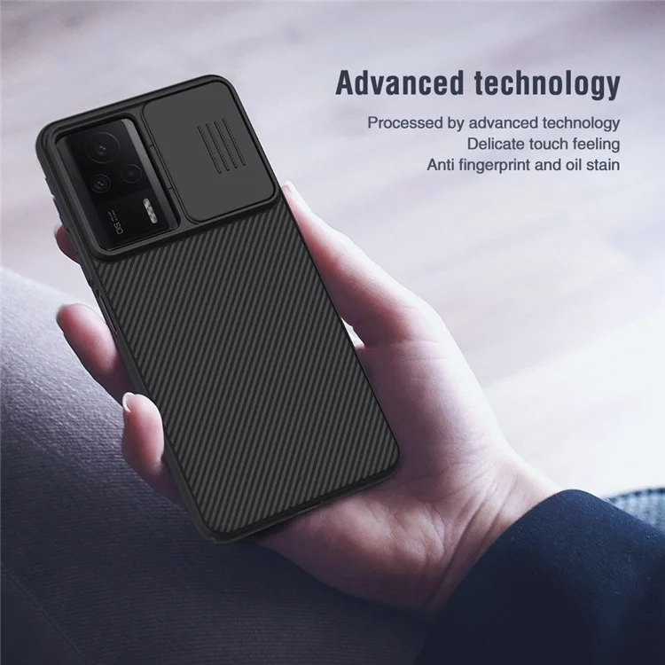 NILLKIN CamShield para Xiaomi Redmi K60E 5G Funda de teléfono dura de PC Anti-caída con protección deslizante de la lente - Negro