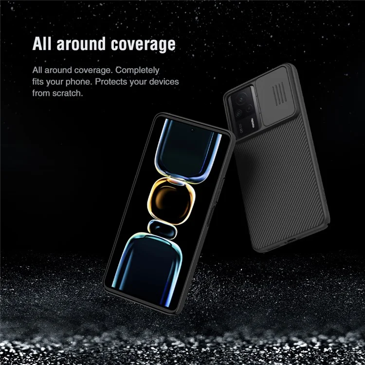 NILLKIN CamShield para Xiaomi Redmi K60E 5G Funda de teléfono dura de PC Anti-caída con protección deslizante de la lente - Negro