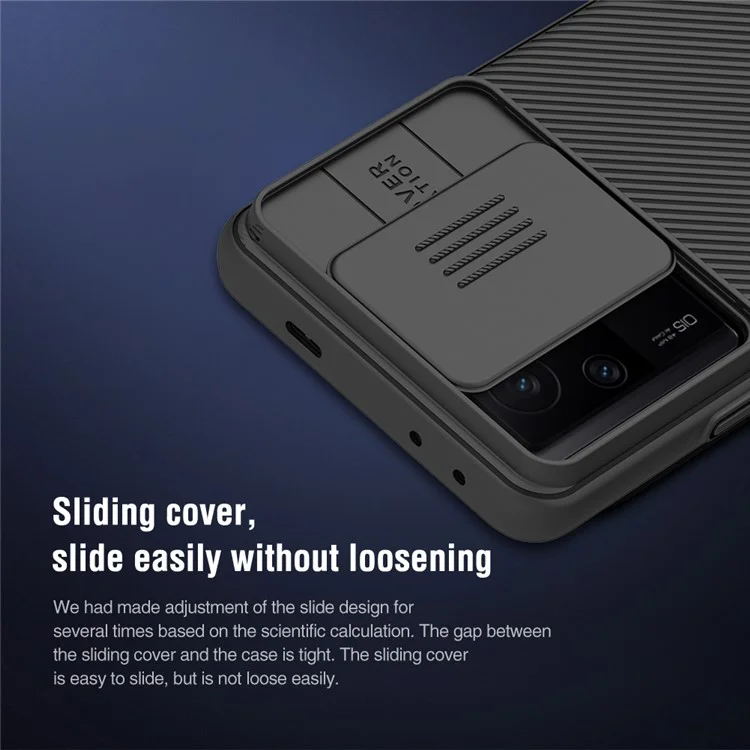 NILLKIN CamShield para Xiaomi Redmi K60E 5G Funda de teléfono dura de PC Anti-caída con protección deslizante de la lente - Negro