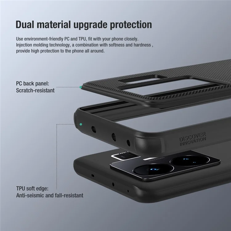 Funda protectora Nillkin Super Frosted Shield Pro para Realme GT Neo 5 5G / GT3 5G, funda de teléfono de PC+TPU, color negro