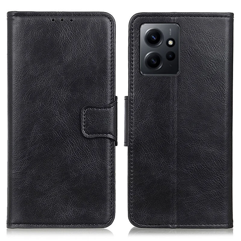 Para Xiaomi Redmi Note 12 4G Crazy Horse Texture Phone Leather Case Anti-drop Stand Wallet Cover - Negro