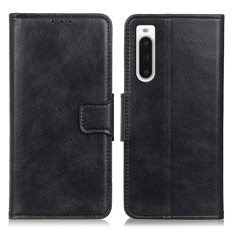 Pour Sony Xperia 10 V Stand Phone Wallet Case Crazy Horse Texture Leather+TPU Phone Cover - Noir