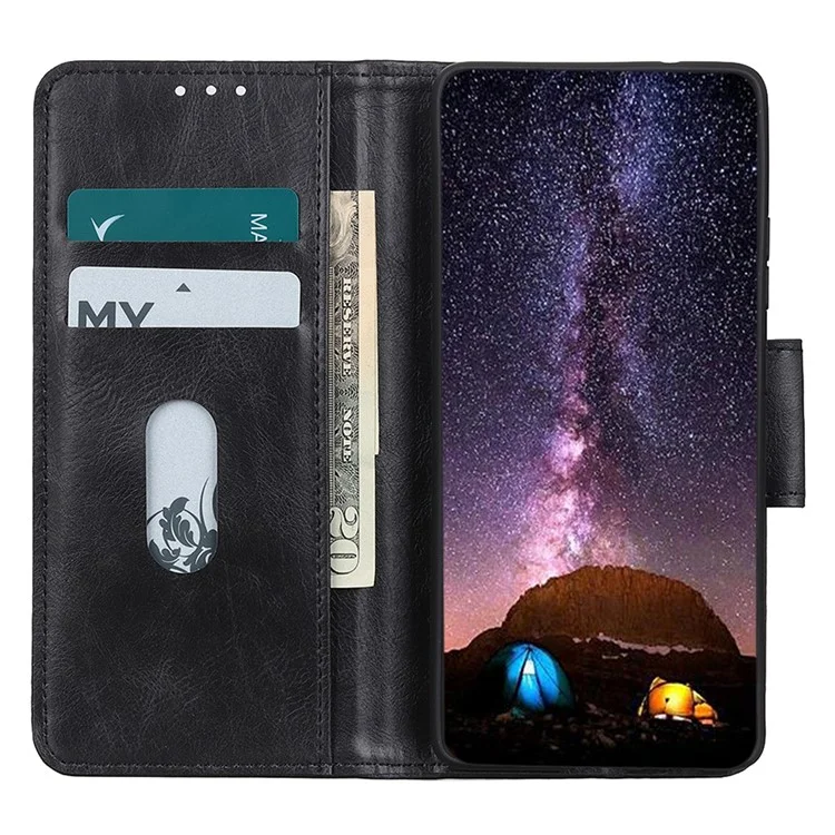Pour Sony Xperia 10 V Stand Phone Wallet Case Crazy Horse Texture Leather+TPU Phone Cover - Noir