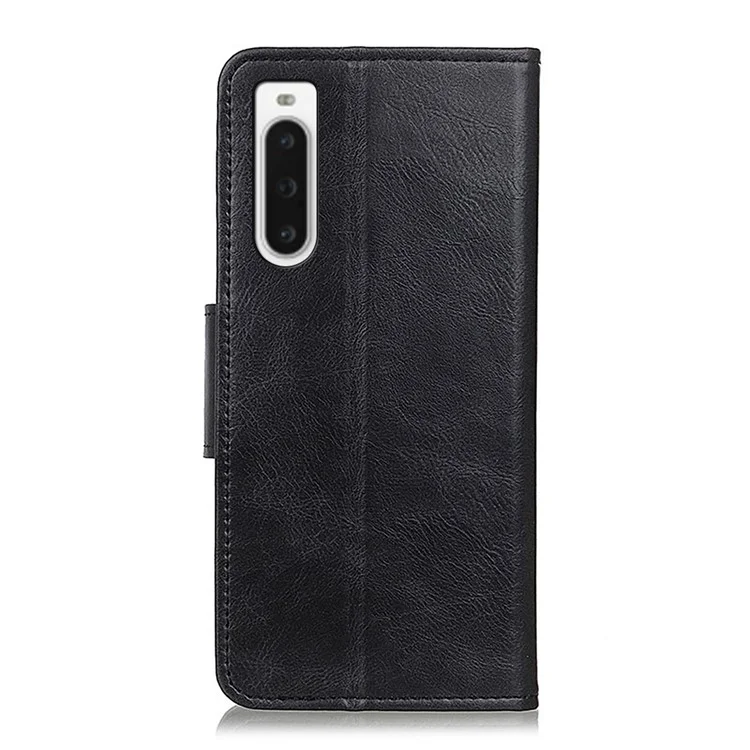 Pour Sony Xperia 10 V Stand Phone Wallet Case Crazy Horse Texture Leather+TPU Phone Cover - Noir