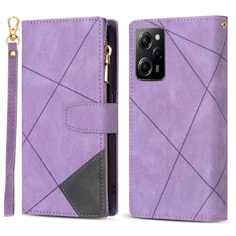 For Xiaomi Poco X5 Pro 5G / Redmi Note 12 Pro Speed 5G / Note 12 Pro 5G Phone Case Zipper Pocket PU Leather Cover - Purple