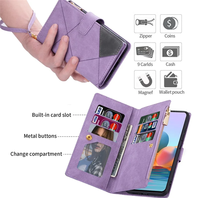 For Xiaomi Poco X5 Pro 5G / Redmi Note 12 Pro Speed 5G / Note 12 Pro 5G Phone Case Zipper Pocket PU Leather Cover - Purple