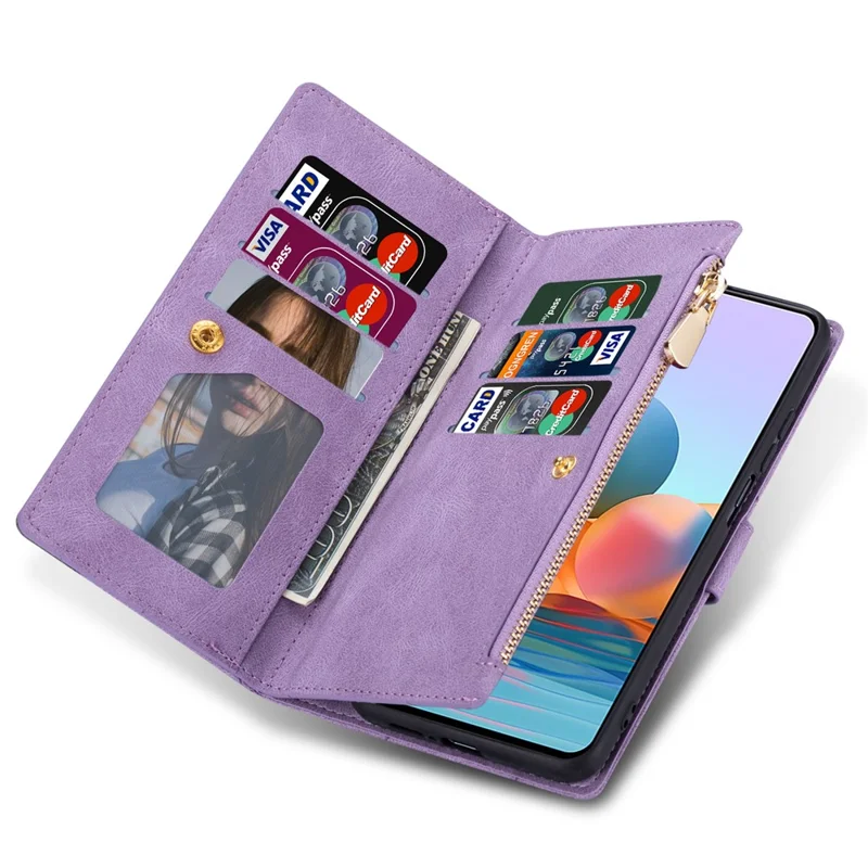 For Xiaomi Poco X5 Pro 5G / Redmi Note 12 Pro Speed 5G / Note 12 Pro 5G Phone Case Zipper Pocket PU Leather Cover - Purple