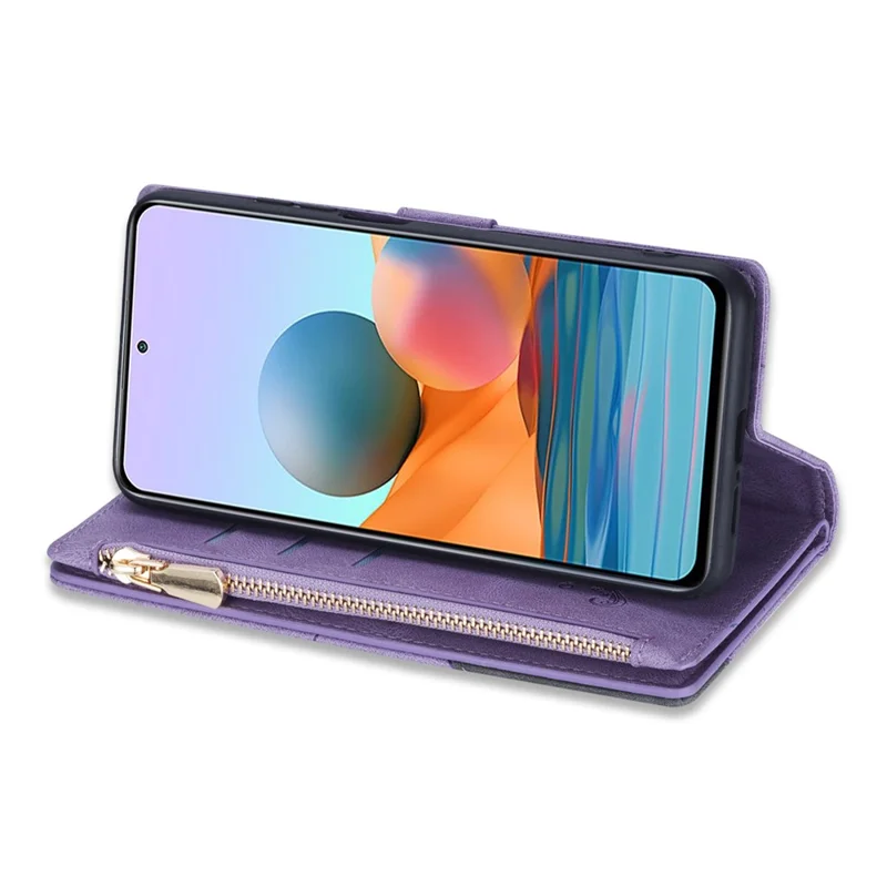For Xiaomi Poco X5 Pro 5G / Redmi Note 12 Pro Speed 5G / Note 12 Pro 5G Phone Case Zipper Pocket PU Leather Cover - Purple