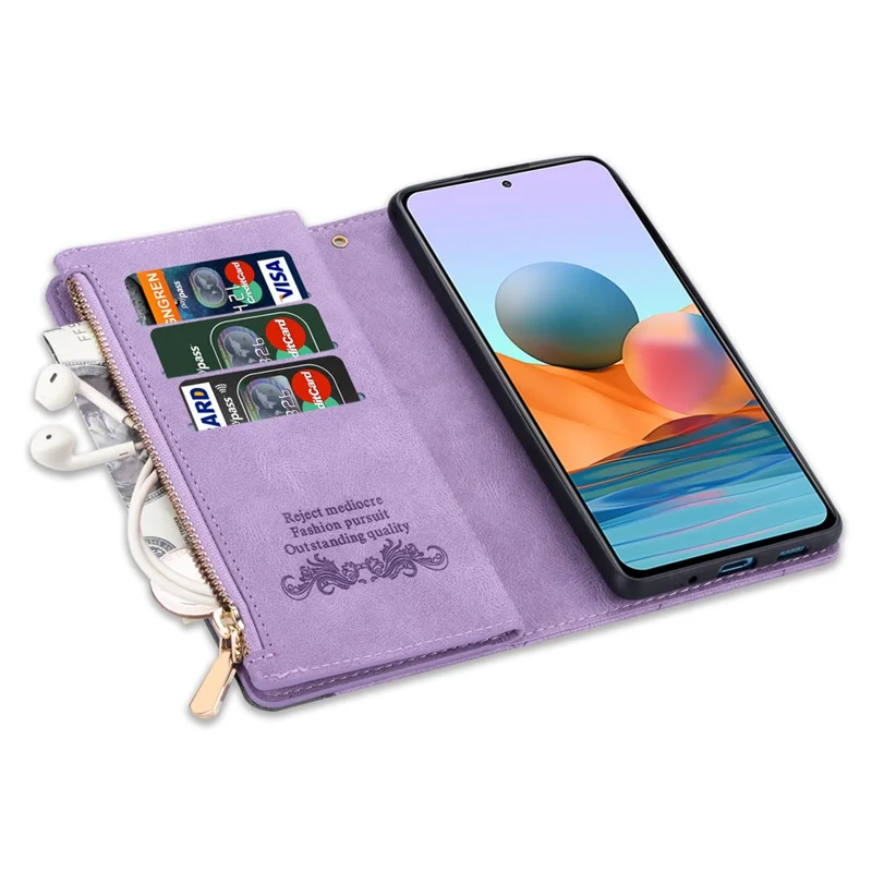 For Xiaomi Poco X5 Pro 5G / Redmi Note 12 Pro Speed 5G / Note 12 Pro 5G Phone Case Zipper Pocket PU Leather Cover - Purple