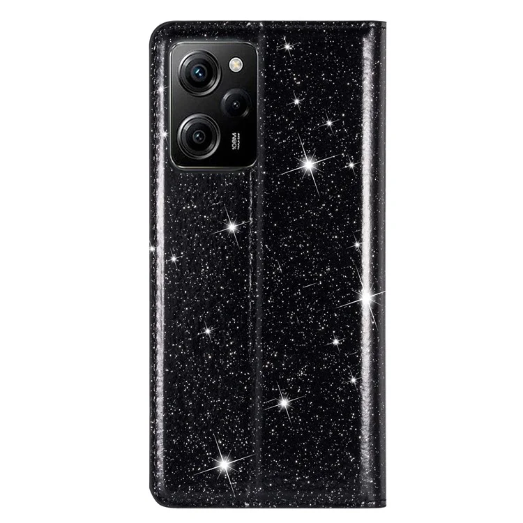 For Xiaomi Poco X5 Pro 5G / Redmi Note 12 Pro Speed 5G / Note 12 Pro 5G Phone Case Glitter PU Leather Flip Cover - Black