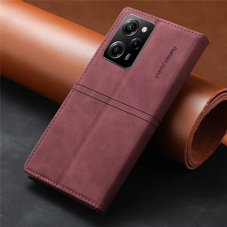 For Xiaomi Poco X5 Pro 5G / Redmi Note 12 Pro Speed 5G / Note 12 Pro 5G Wallet Phone Case Protective PU Leather Flip Cover - Wine Red