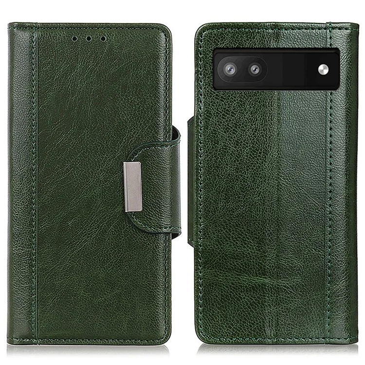 Shockproof Phone Case for Google Pixel 7a PU Leather Folio Flip Cover Wallet Stand Phone Protector - Green