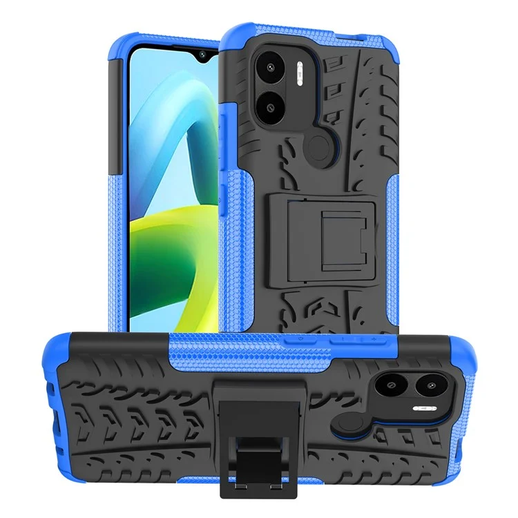 Pour Xiaomi Redmi A1+ 4G / A2+ 4G / Poco C50 4G Étui de téléphone avec support Coque PC+TPU Motif pneu antichoc - Bleu
