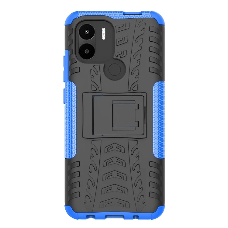 Pour Xiaomi Redmi A1+ 4G / A2+ 4G / Poco C50 4G Étui de téléphone avec support Coque PC+TPU Motif pneu antichoc - Bleu