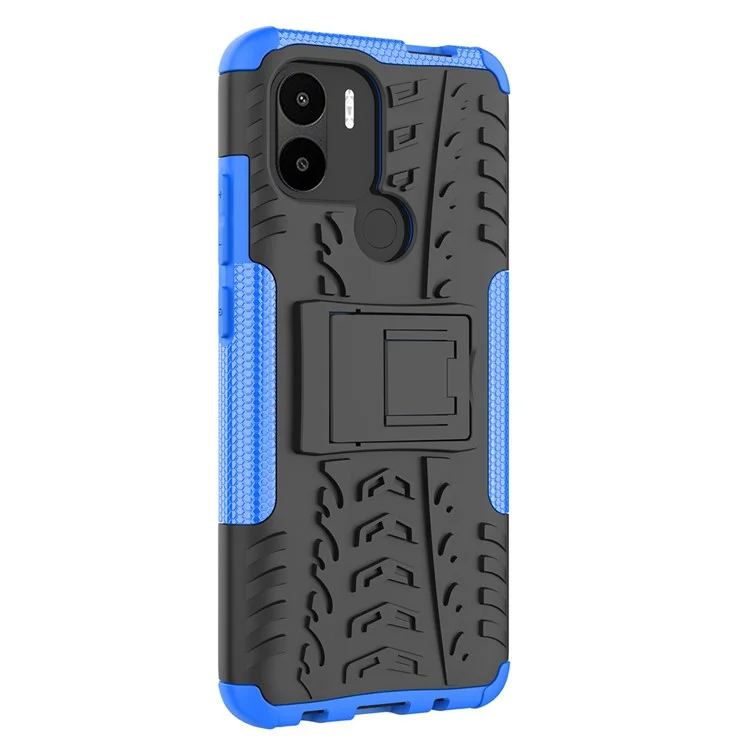 Pour Xiaomi Redmi A1+ 4G / A2+ 4G / Poco C50 4G Étui de téléphone avec support Coque PC+TPU Motif pneu antichoc - Bleu