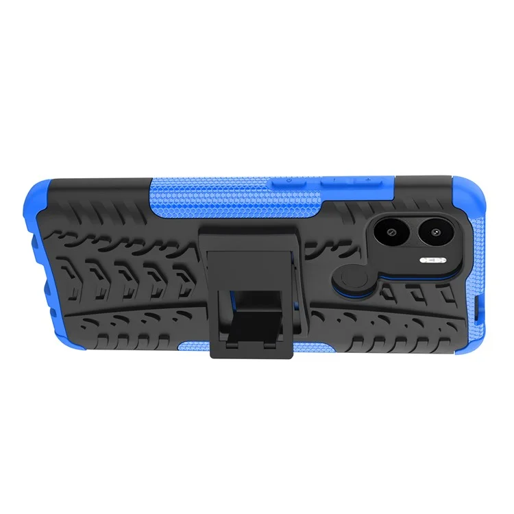 Pour Xiaomi Redmi A1+ 4G / A2+ 4G / Poco C50 4G Étui de téléphone avec support Coque PC+TPU Motif pneu antichoc - Bleu