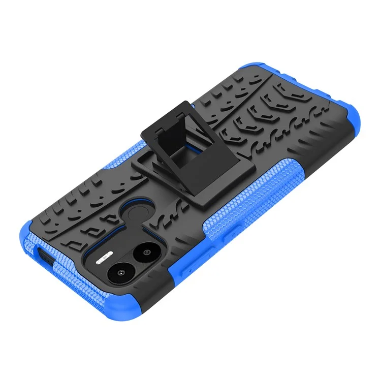 Pour Xiaomi Redmi A1+ 4G / A2+ 4G / Poco C50 4G Étui de téléphone avec support Coque PC+TPU Motif pneu antichoc - Bleu