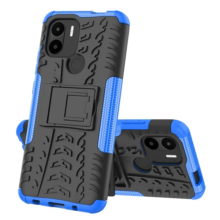 Pour Xiaomi Redmi A1+ 4G / A2+ 4G / Poco C50 4G Étui de téléphone avec support Coque PC+TPU Motif pneu antichoc - Bleu