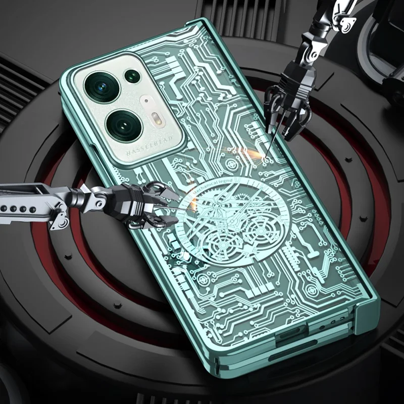 For Oppo Find N2 5G Mechanical Legend Series Electroplating PC Folding Phone Case Cover with Tempered Glass Film - Black