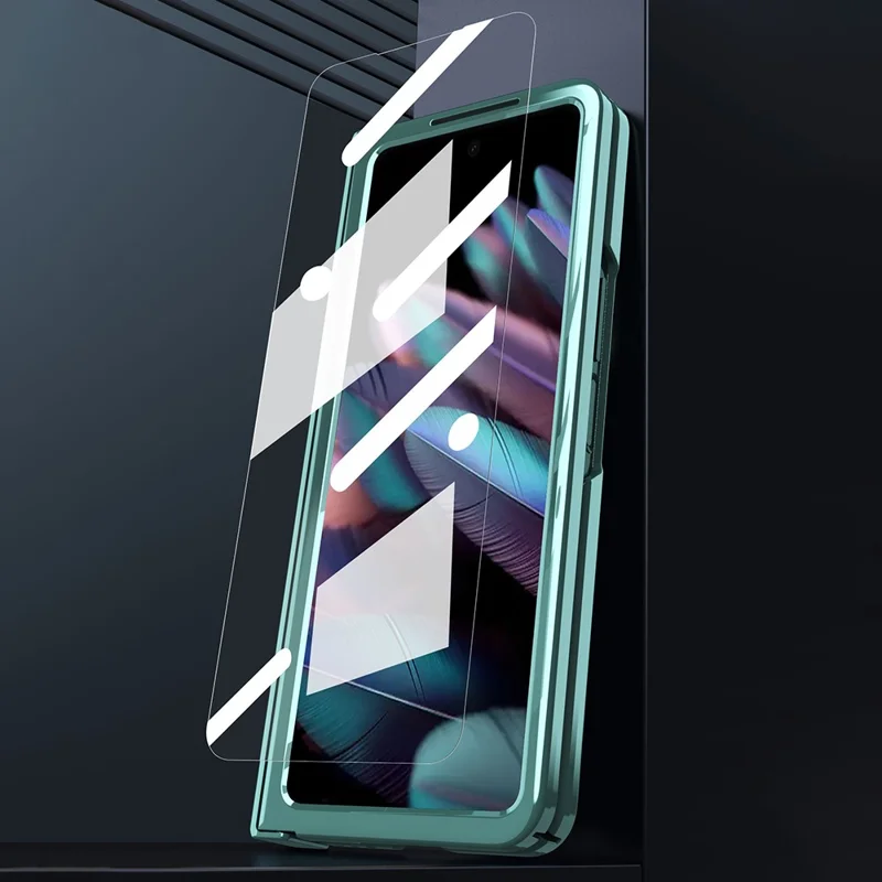 For Oppo Find N2 5G Mechanical Legend Series Electroplating PC Folding Phone Case Cover with Tempered Glass Film - Black