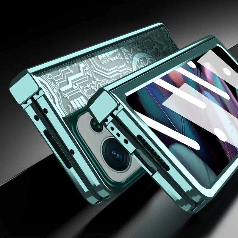 For Oppo Find N2 5G Mechanical Legend Series Electroplating PC Folding Phone Case Cover with Tempered Glass Film - Black