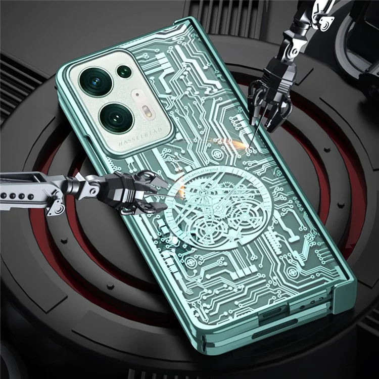 For Oppo Find N2 5G Mechanical Legend Series Electroplating PC Folding Phone Case Cover with Tempered Glass Film - Rose Gold