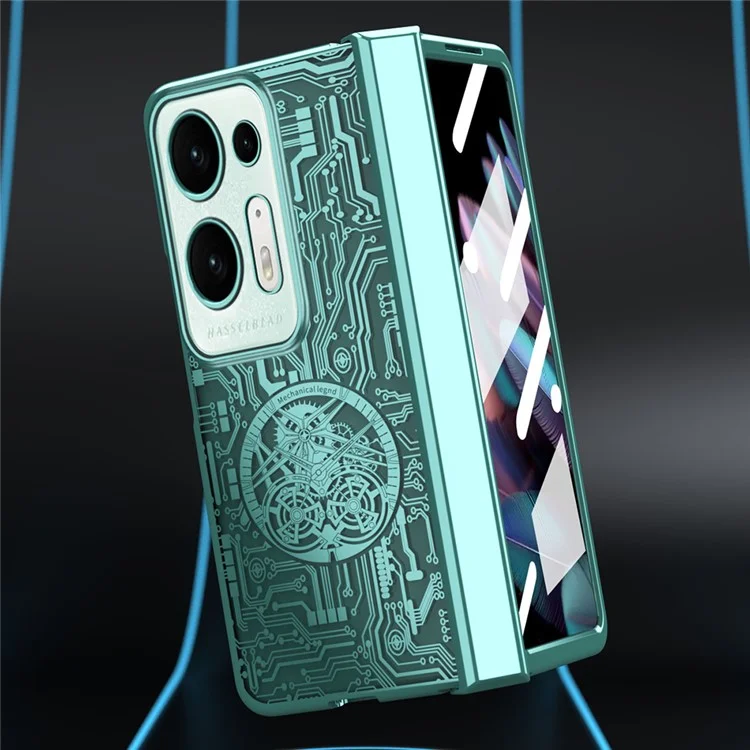 For Oppo Find N2 5G Mechanical Legend Series Electroplating PC Folding Phone Case Cover with Tempered Glass Film - Rose Gold
