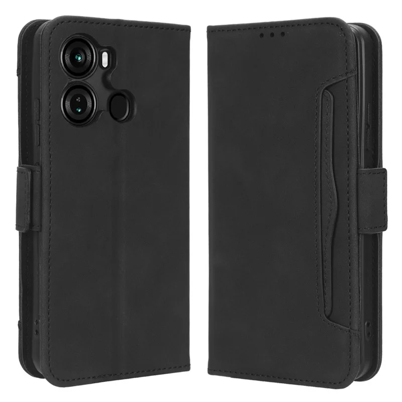 For itel P40 Phone Case Multiple Card Slots Leather Cover Wallet Stand Mobile Phone Shell - Black