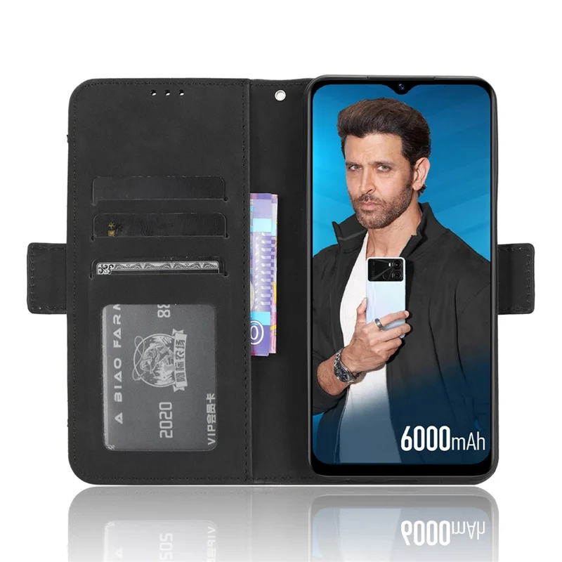 For itel P40 Phone Case Multiple Card Slots Leather Cover Wallet Stand Mobile Phone Shell - Black