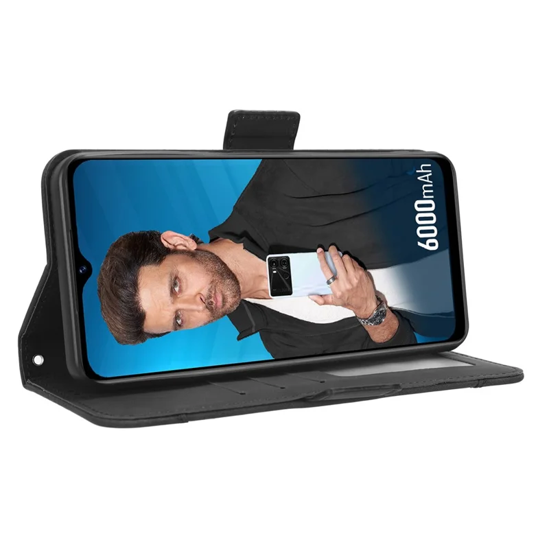 For itel P40 Phone Case Multiple Card Slots Leather Cover Wallet Stand Mobile Phone Shell - Black