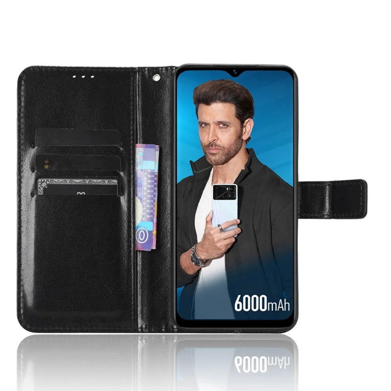 PU Leather Stand Cover voor itel P40, Crazy Horse Textuur Portefeuille Telefoonhoes - Zwart