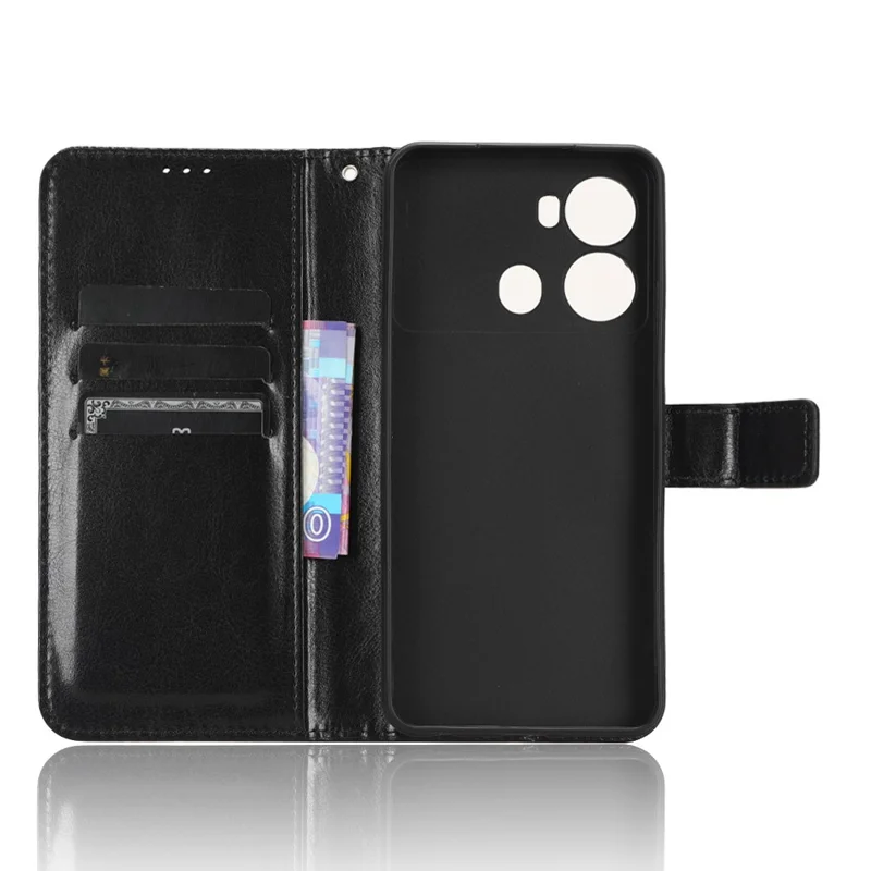 PU Leather Stand Cover voor itel P40, Crazy Horse Textuur Portefeuille Telefoonhoes - Zwart