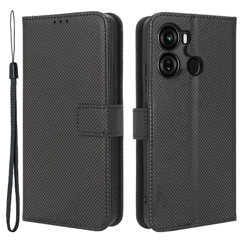 For itel P40 PU Leather Flip Wallet Phone Case Diamond Texture Stand Protective Cover - Black
