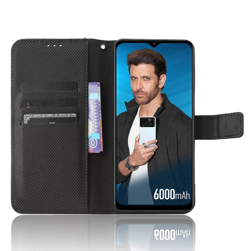 For itel P40 PU Leather Flip Wallet Phone Case Diamond Texture Stand Protective Cover - Black